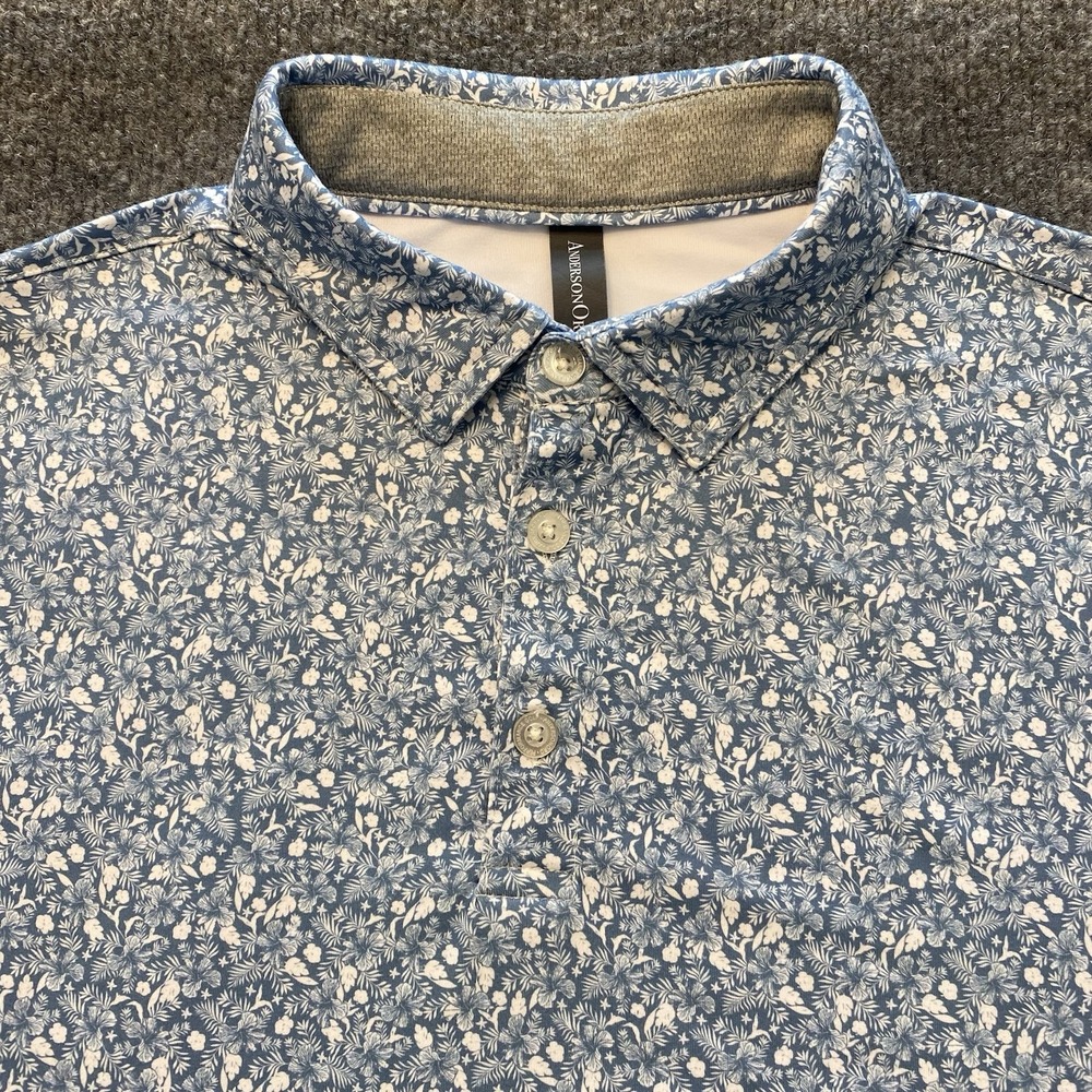 Anderson Ord Floral Flower Print Stretch Golf Polo Shirt Mens Medium Performance